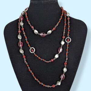 (2/$20) Red & Silver Beaded Infinity Necklace